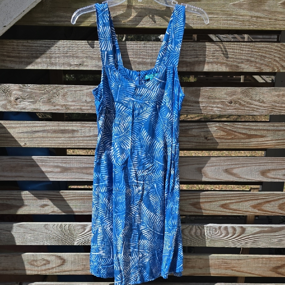 Leaf Print Blue Midi Dress